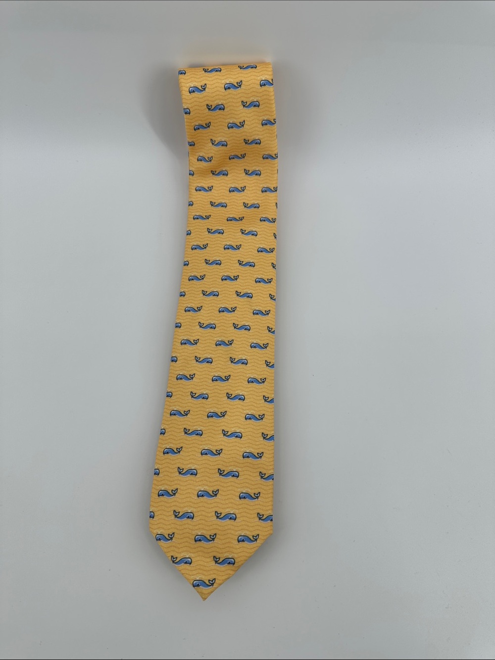Nautica Preppy VTG Ivy League Coastal Sailing Nautical Yellow Whale Pattern Tie